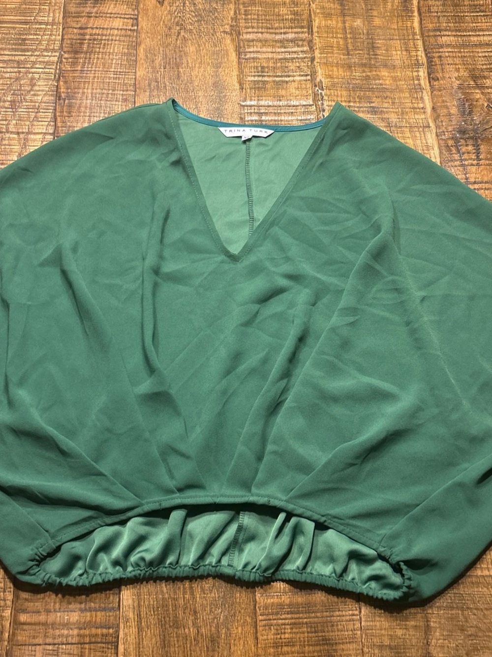 Trina Turk Deep Green V-Neck Blouson Top